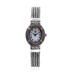 Royal Bali Collection - EON 1962 Swiss Movement Mozambique Garnet Studded Water Resistant Tulang Naga Bracelet Watch (Size 7.25) in Sterling Silver 1.23 Ct, Silver wt 32.97 Gms