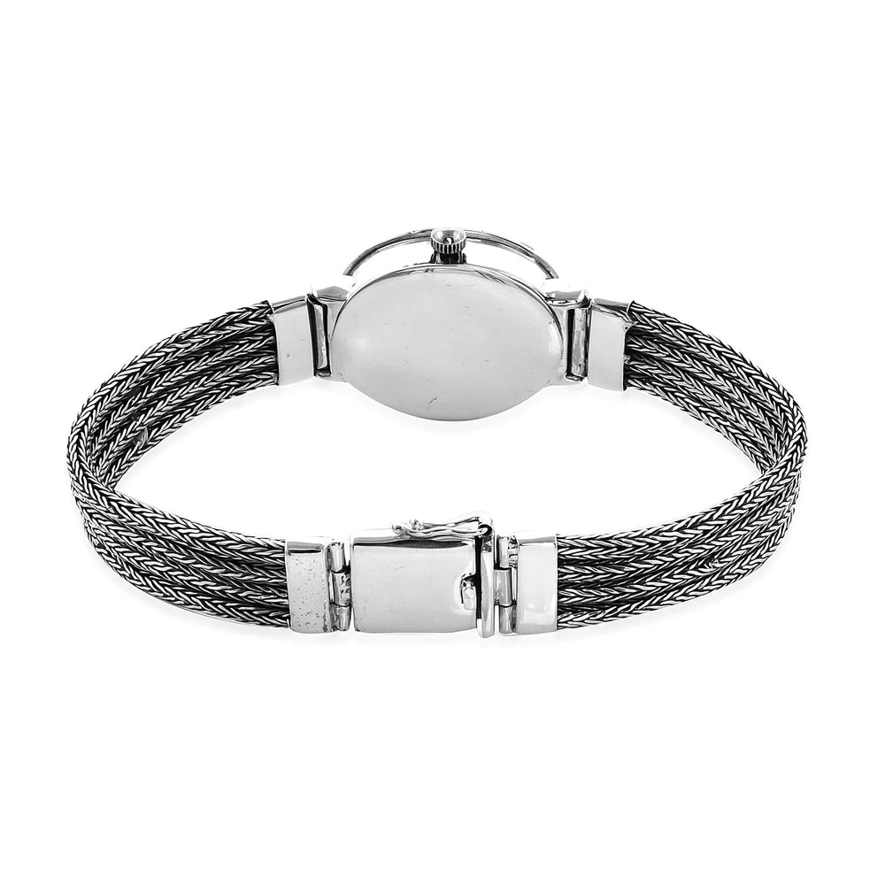 Royal Bali Collection - EON 1962 Swiss Movement Mozambique Garnet Studded Water Resistant Tulang Naga Bracelet Watch (Size 7.25) in Sterling Silver 1.23 Ct, Silver wt 32.97 Gms