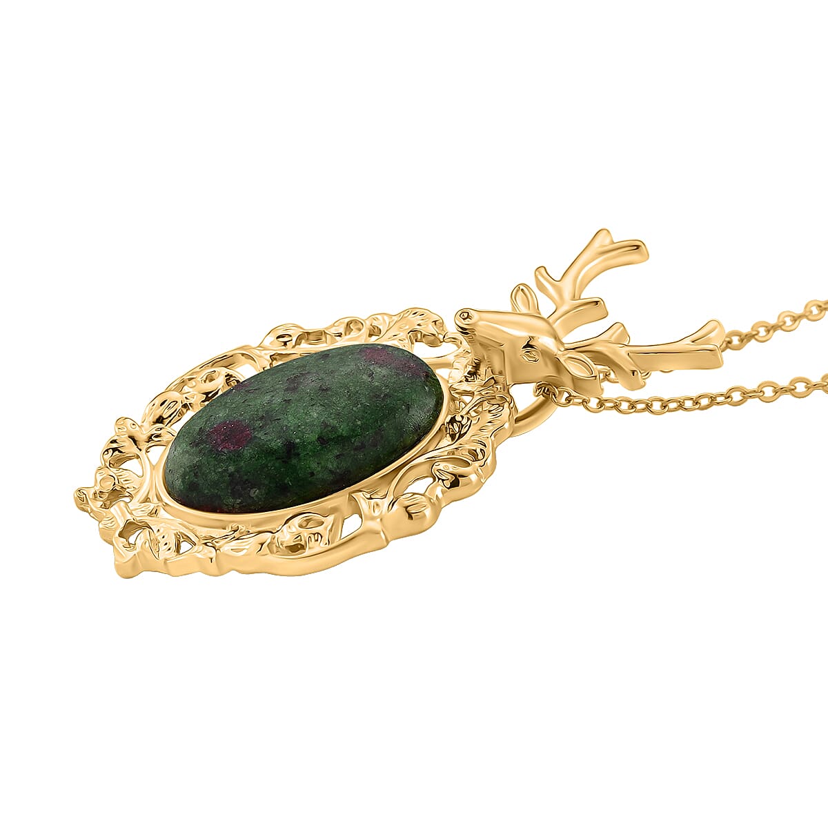 Ruby Quartzite Solitaire Pendant with Chain (Size 20-2 Ext) in Yellow Gold Tone 40.00 Ct.