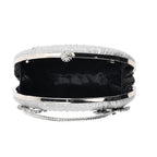 Ruched Crystal Flower Embellished Clutch Bag with Gold Handle - Silver