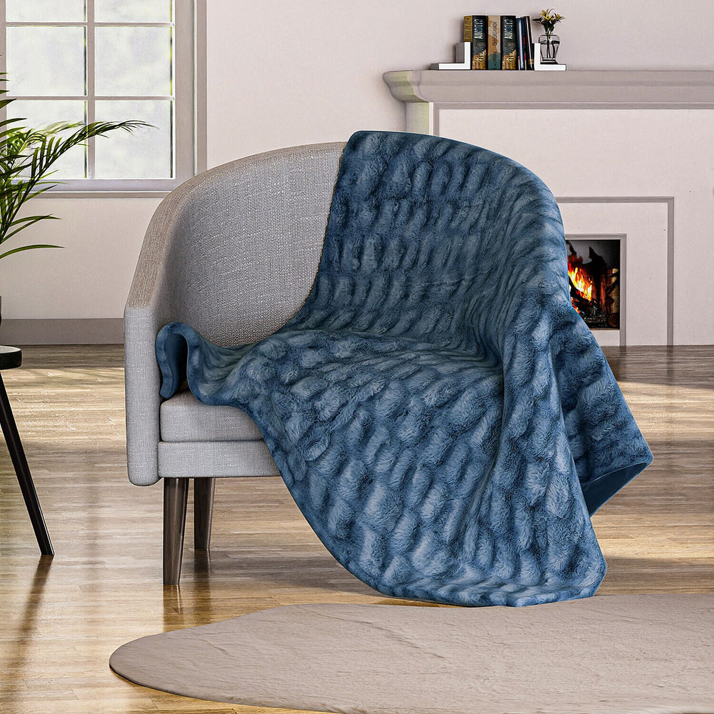 Ruched Super Soft Blanket with Velour Double Layer (Size 152x127 cm) - Blue