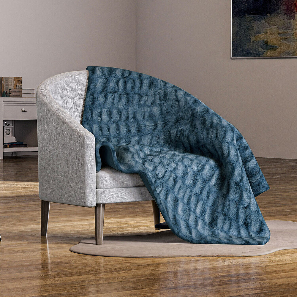 Ruched Super Soft Blanket with Velour Double Layer (Size 152x127 cm) - Blue