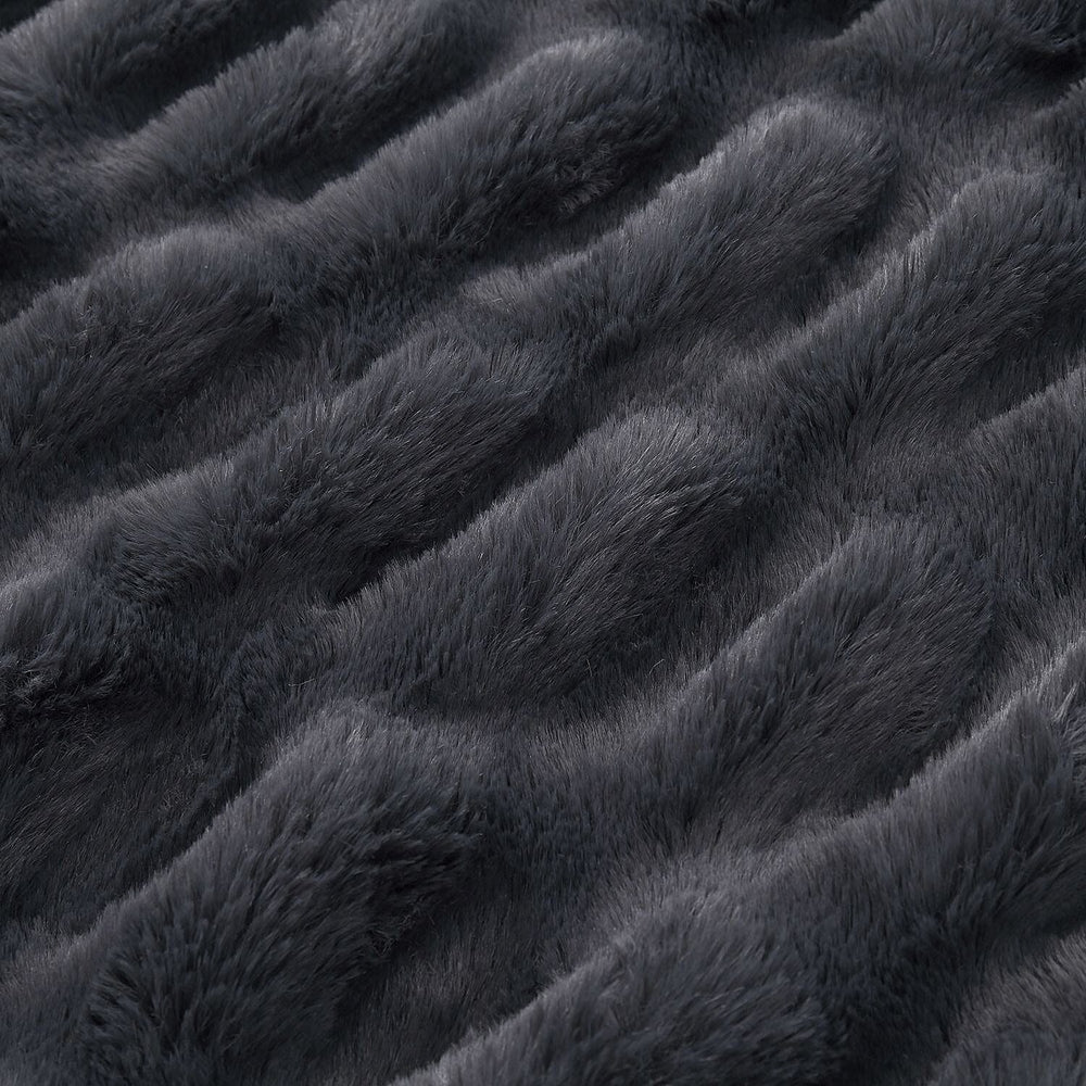 Ruched Super Soft Blanket with Velour Double Layer (Size 152x127 cm) - Black