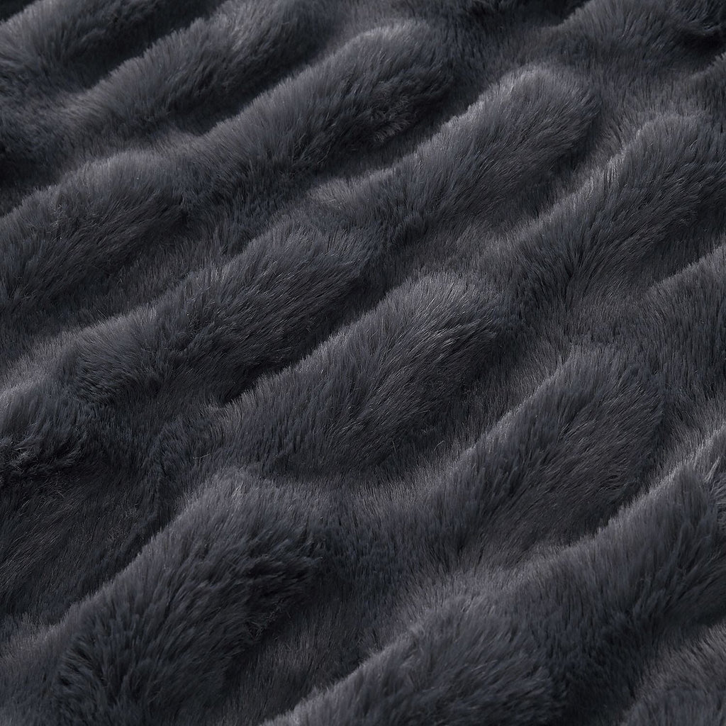 Ruched Super Soft Blanket with Velour Double Layer (Size 152x127 cm) - Black