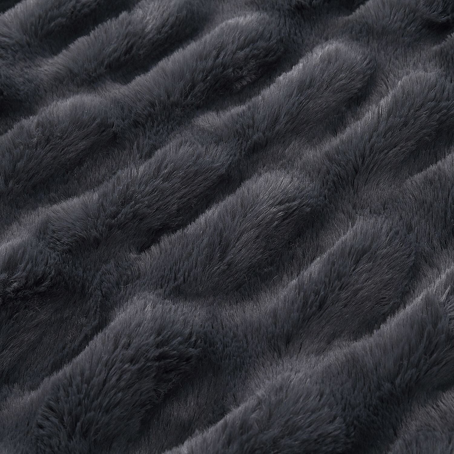 Ruched Super Soft Blanket with Velour Double Layer (Size 152x127 cm) - Black