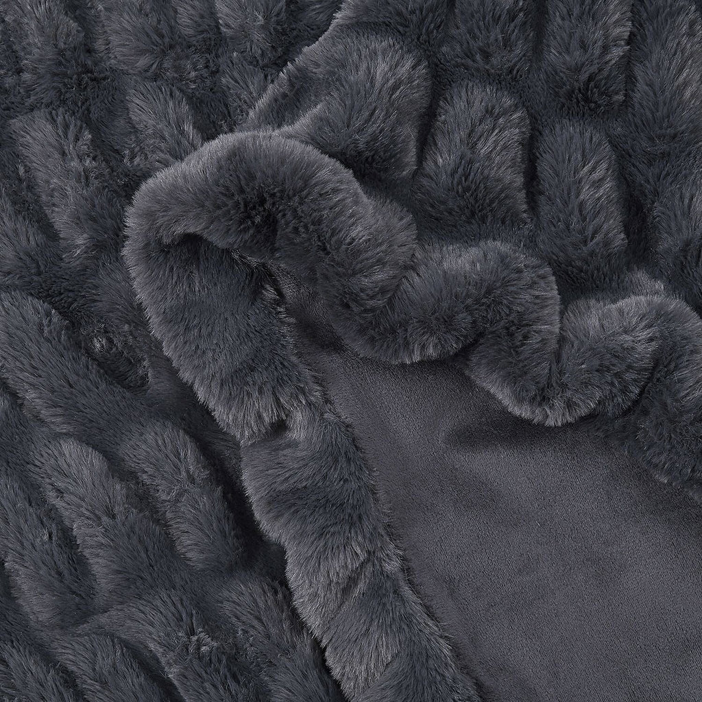 Ruched Super Soft Blanket with Velour Double Layer (Size 152x127 cm) - Black