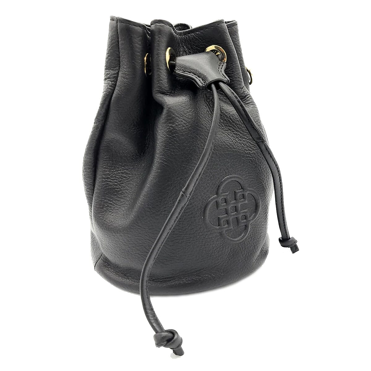 Saddler Pixie Real Leather Designer Drawstring Crossbody Bucket Bag - Black