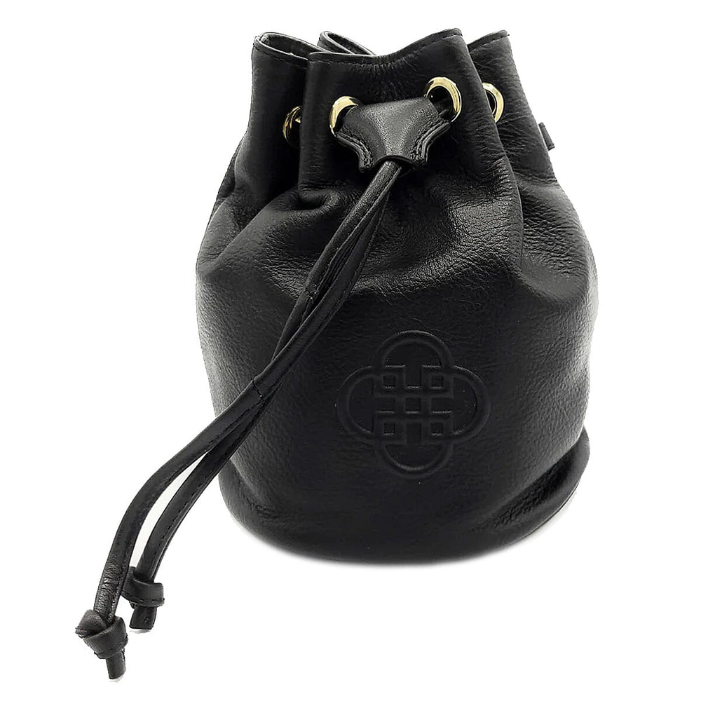 Saddler Pixie Real Leather Designer Drawstring Crossbody Bucket Bag - Black
