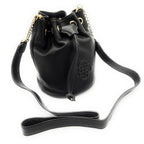 Saddler Pixie Real Leather Designer Drawstring Crossbody Bucket Bag - Black