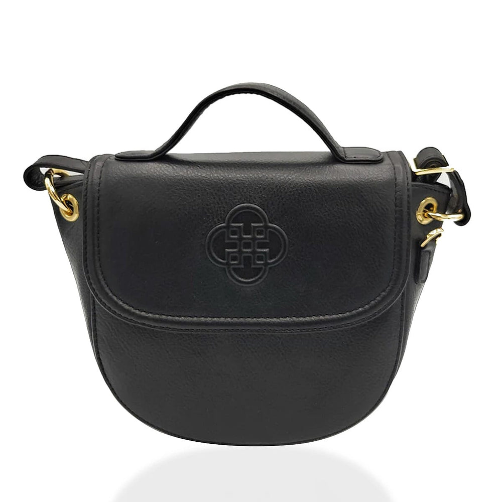 Saddler Mia Top Handle Flapover Real Leather Designer Handbag - Black
