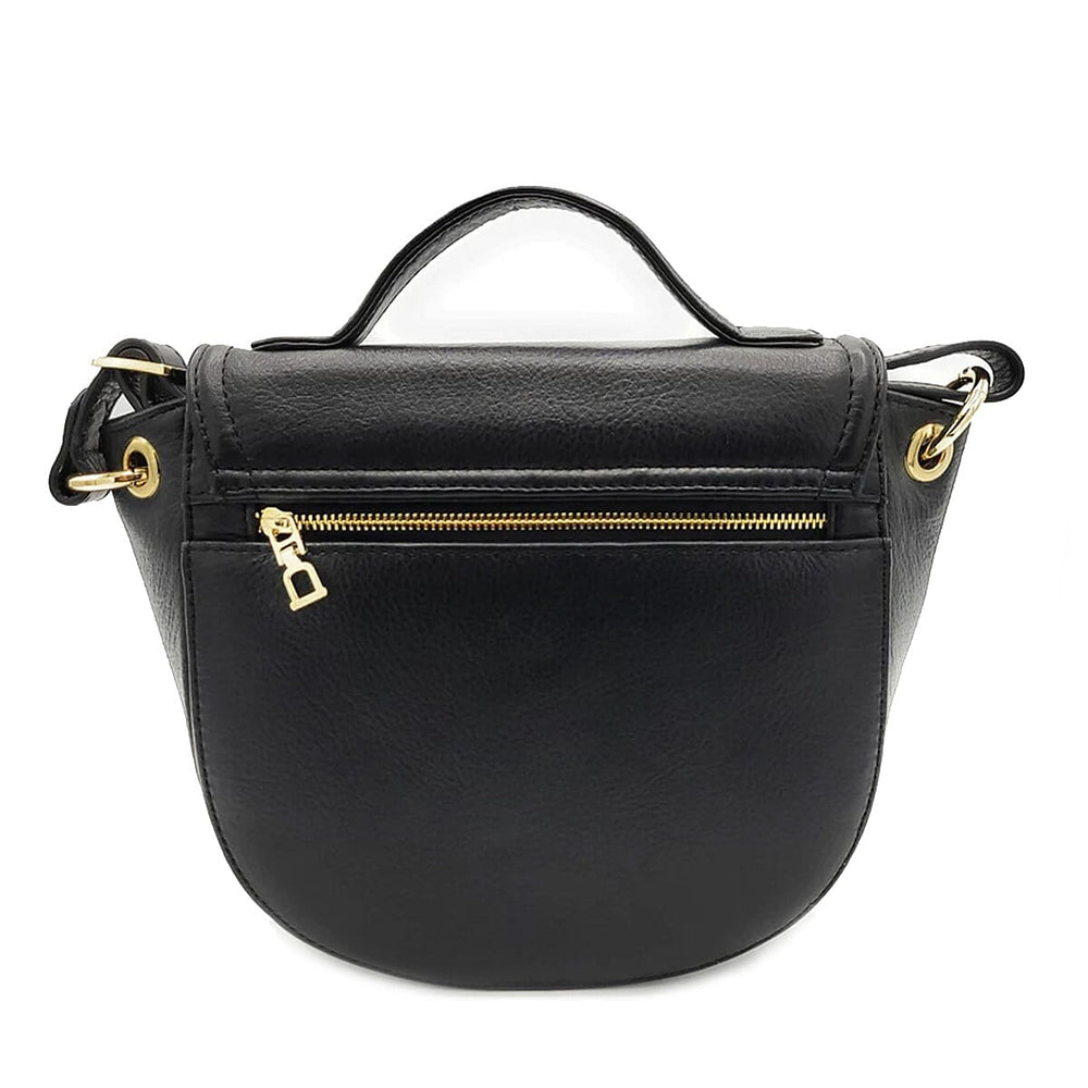 Saddler Mia Top Handle Flapover Real Leather Designer Handbag - Black