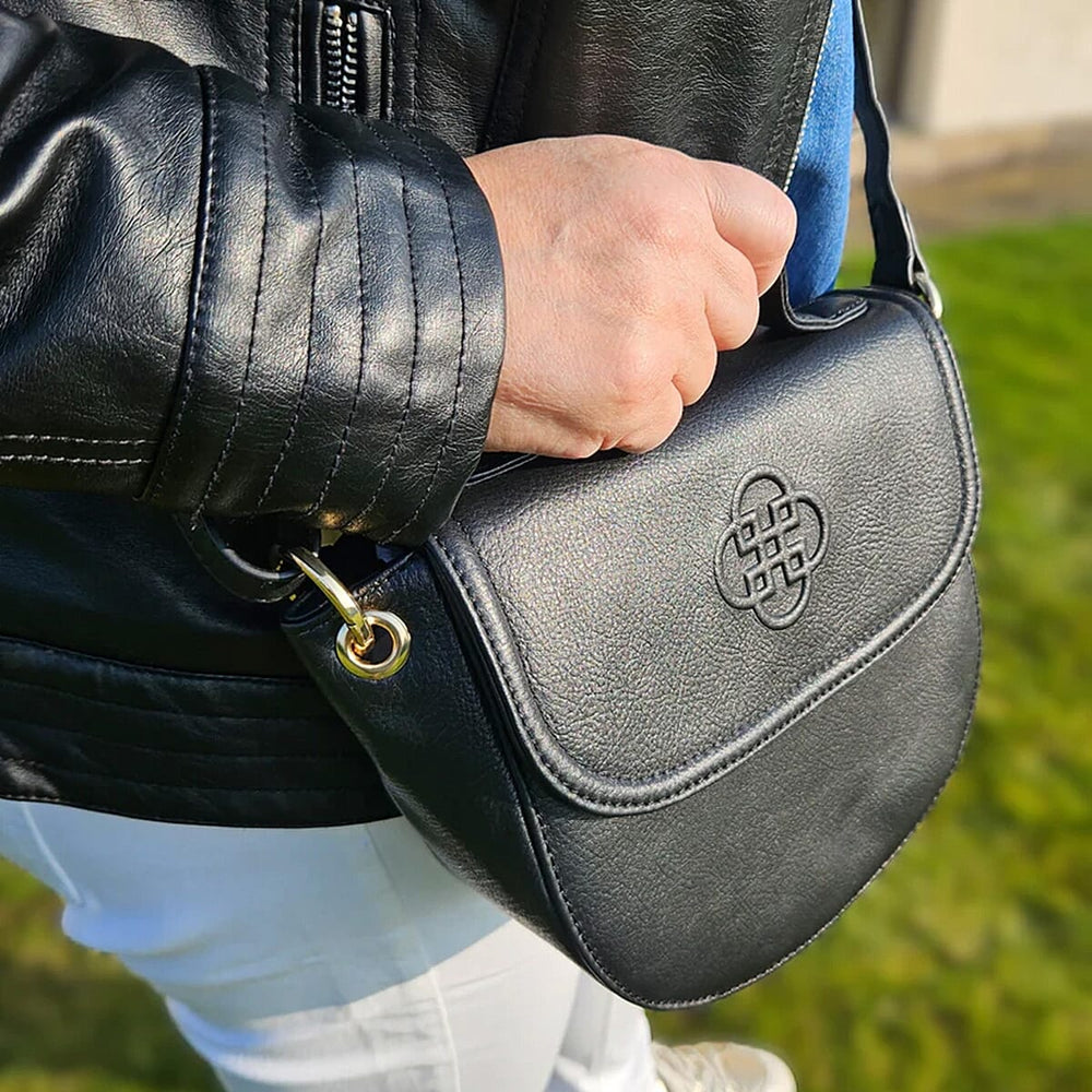 Saddler Mia Top Handle Flapover Real Leather Designer Handbag - Black