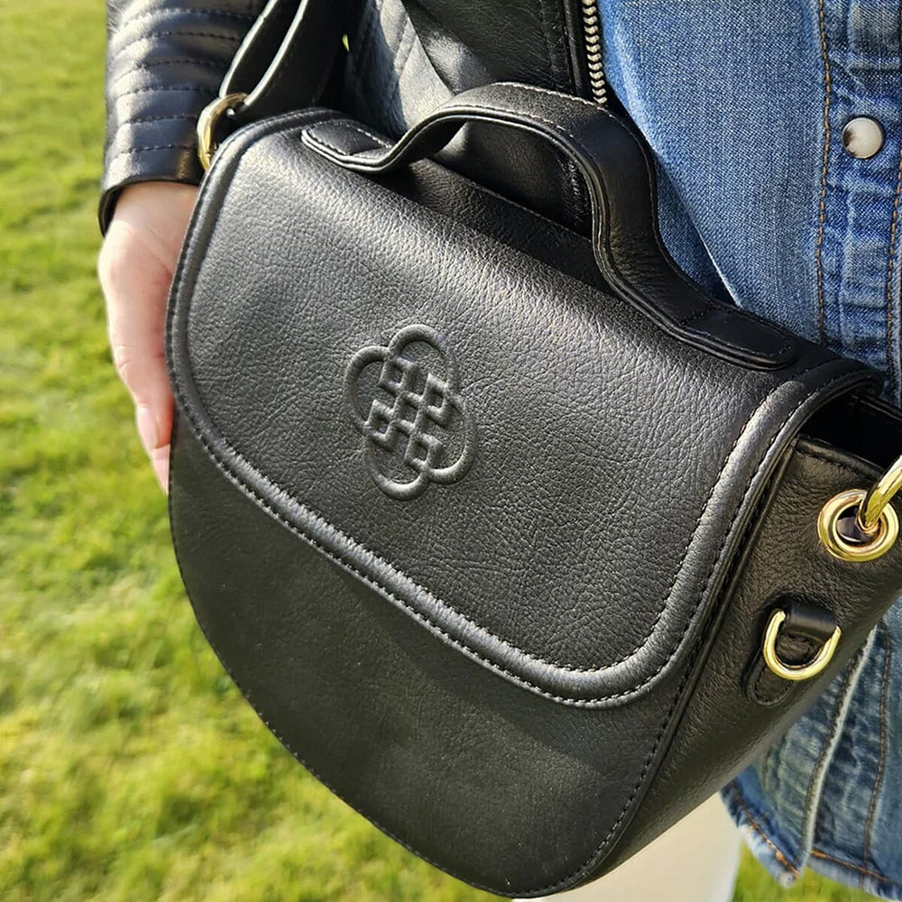 Saddler Mia Top Handle Flapover Real Leather Designer Handbag - Black