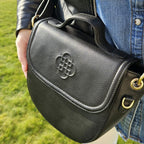 Saddler Mia Top Handle Flapover Real Leather Designer Handbag - Black