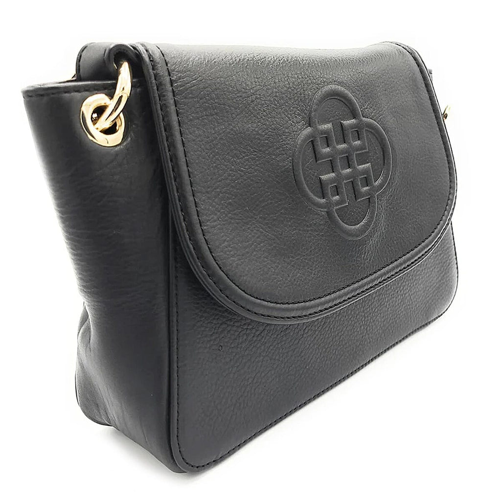 Saddler Emma Real Leather Designer Flapover Handbag With Ring Detail - Black