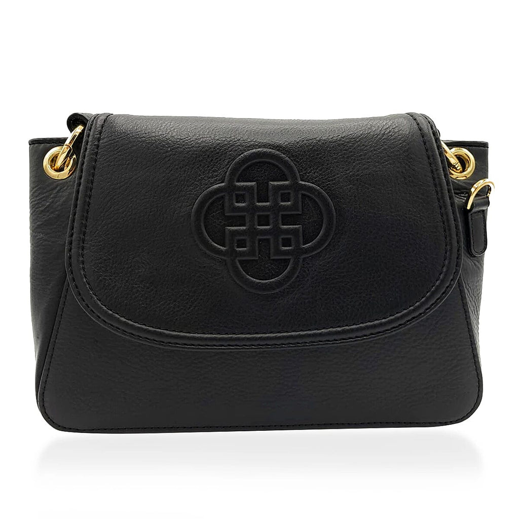 Saddler Emma Real Leather Designer Flapover Handbag With Ring Detail - Black