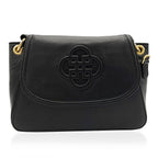 Saddler Emma Real Leather Designer Flapover Handbag With Ring Detail - Black