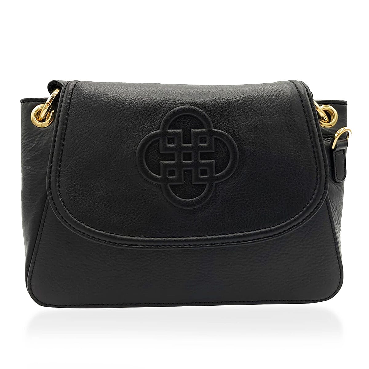 Saddler Emma Real Leather Designer Flapover Handbag With Ring Detail - Black