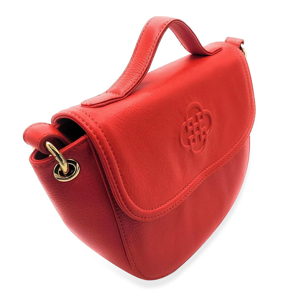 Saddler Mia Top Handle Flapover Real Leather Designer Handbag - Red