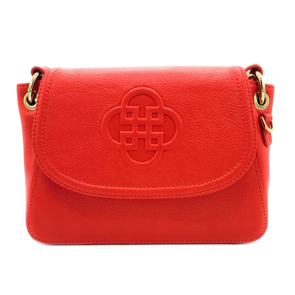 Saddler Emma Real Leather Designer Flapover Handbag With Ring Detail - Red