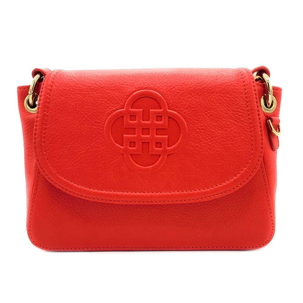 Saddler Emma Real Leather Designer Flapover Handbag With Ring Detail - Red