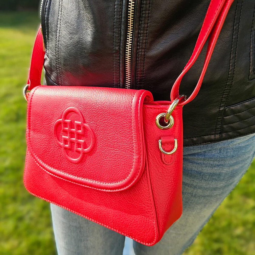 Saddler Emma Real Leather Designer Flapover Handbag With Ring Detail - Red