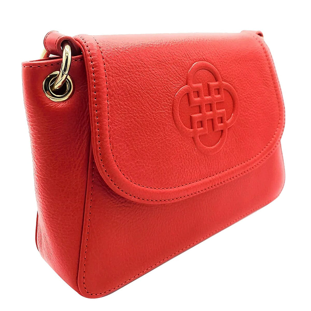 Saddler Emma Real Leather Designer Flapover Handbag With Ring Detail - Red