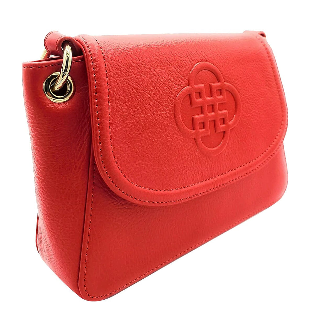 Saddler Emma Real Leather Designer Flapover Handbag With Ring Detail - Red