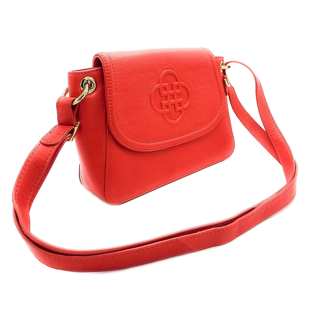 Saddler Emma Real Leather Designer Flapover Handbag With Ring Detail - Red