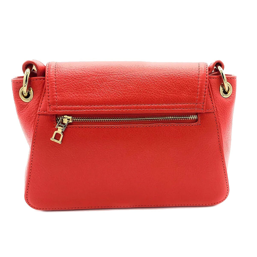 Saddler Emma Real Leather Designer Flapover Handbag With Ring Detail - Red