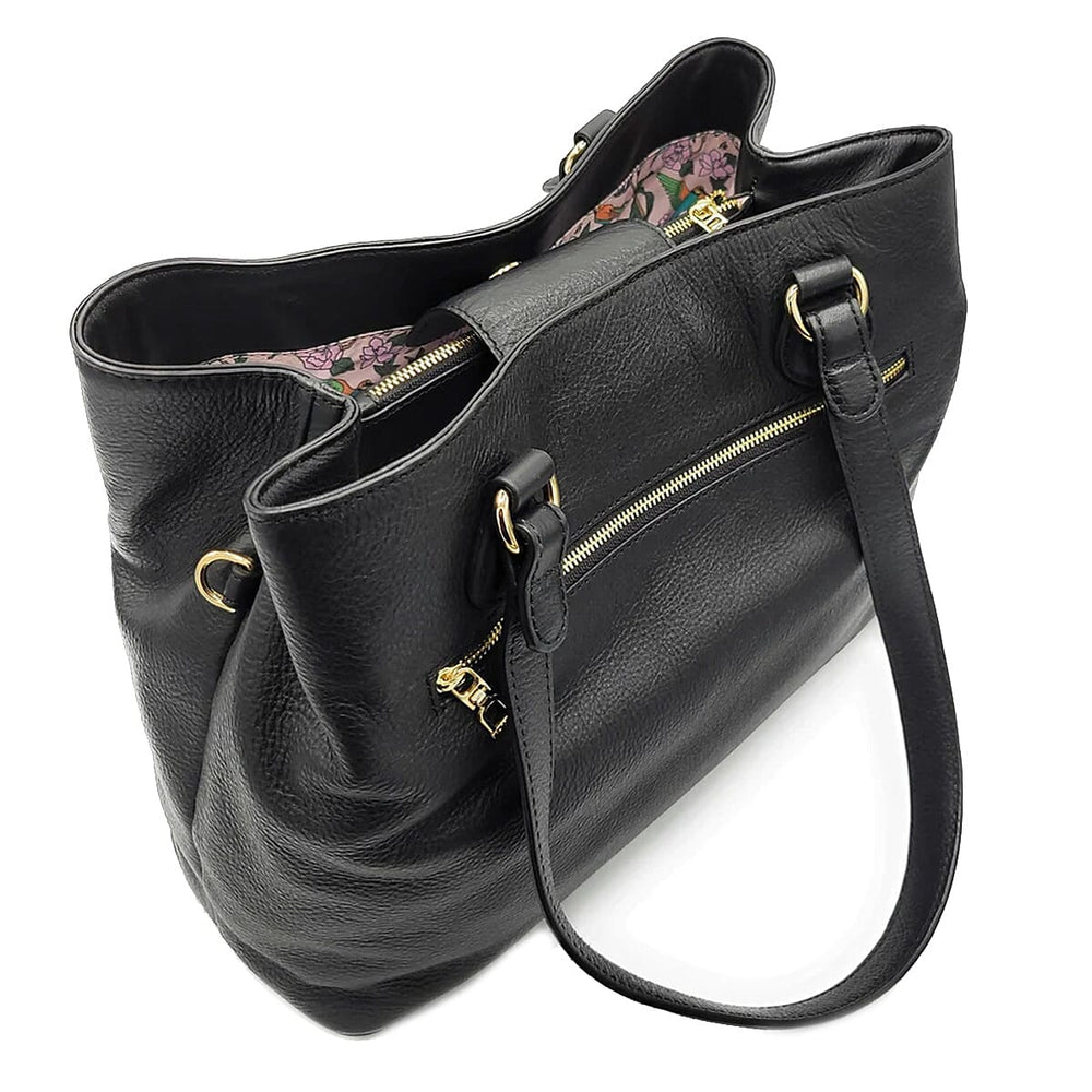 Saddler Rosie100% Genuine Exquisite Leather Zip top Tote Bag - Black