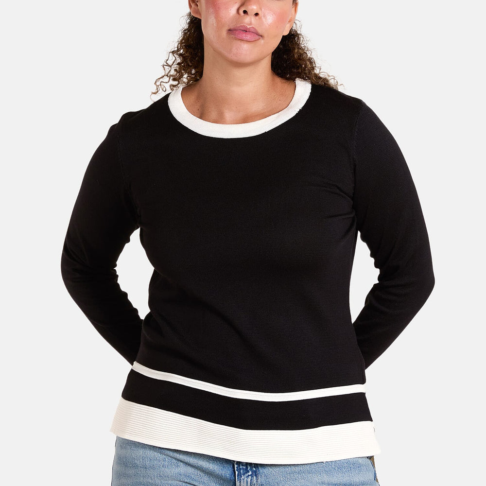 SALLIS Contrast Rib Knitted Jumper (Size S) - Black - Cream