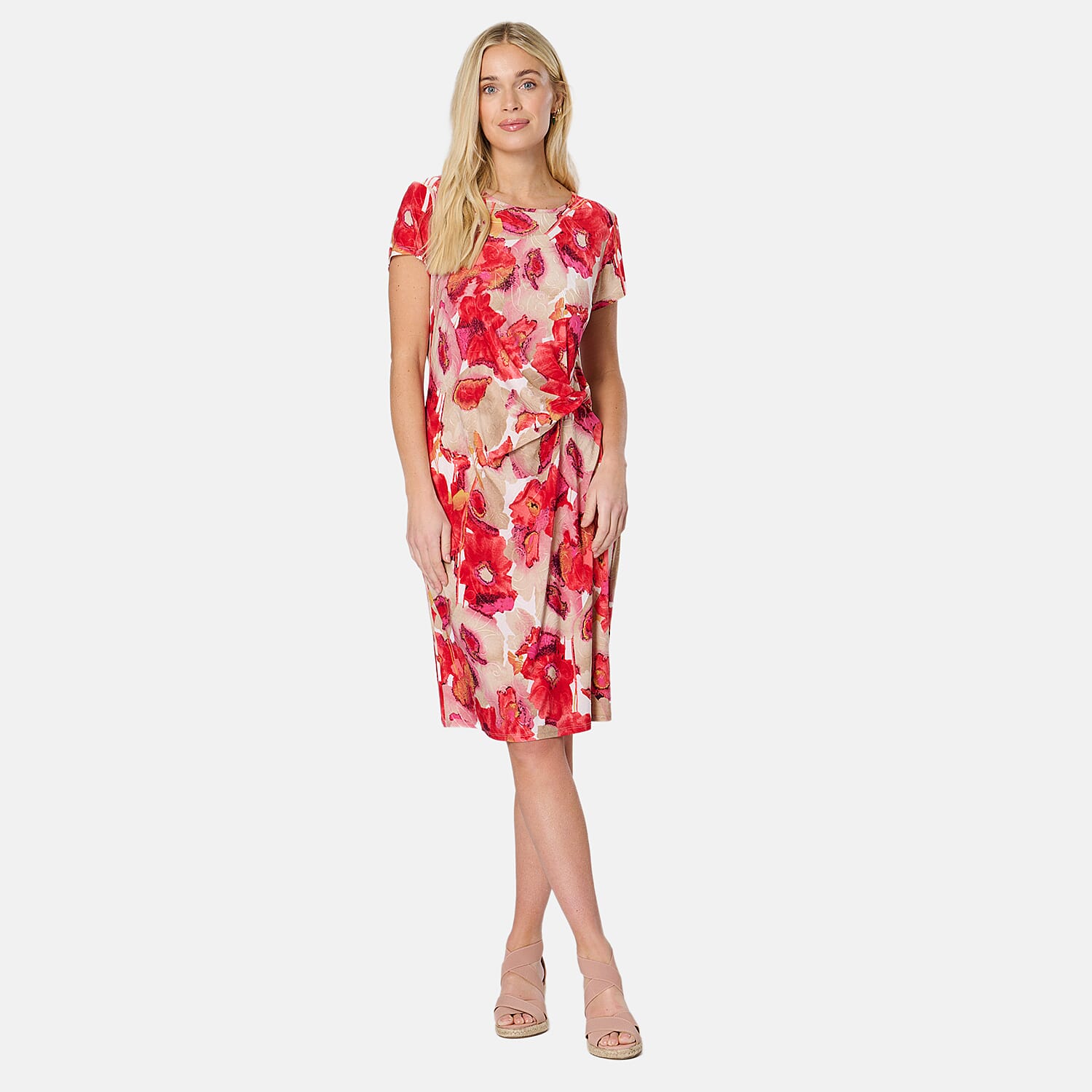 SALOOS Twist Drape Knee Length Dress (Size 12) - Poppy