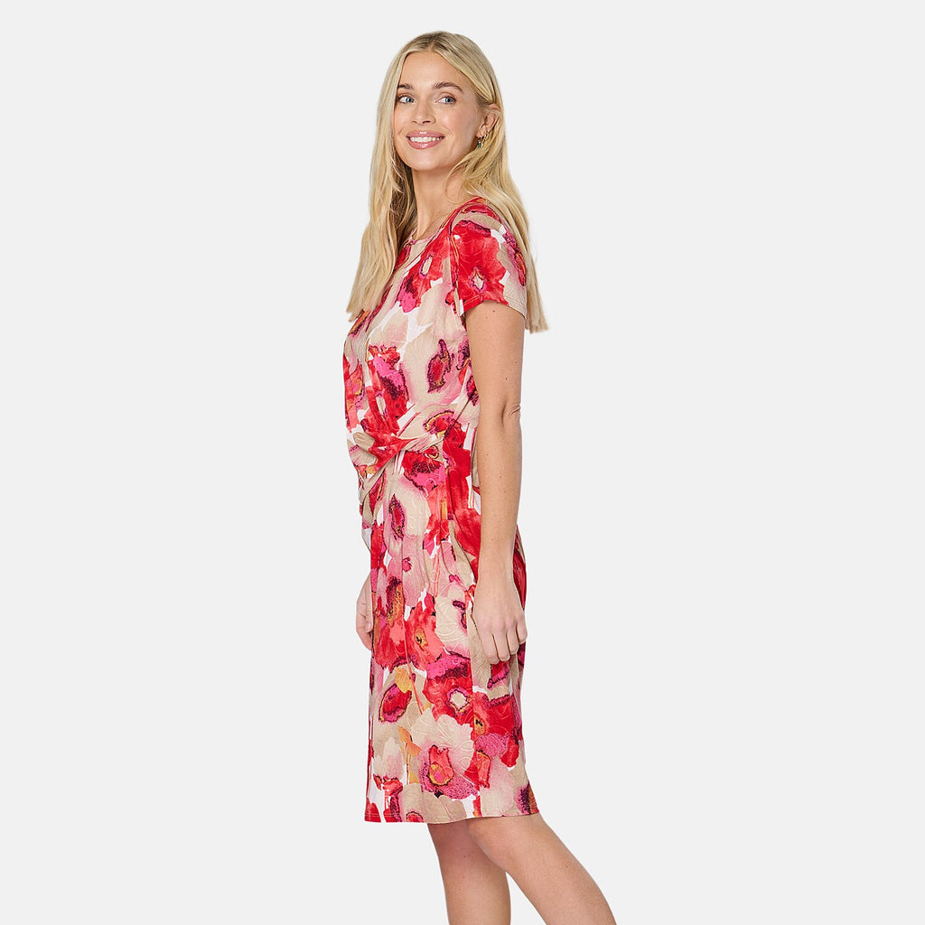 SALOOS Twist Drape Knee Length Dress (Size 12) - Poppy