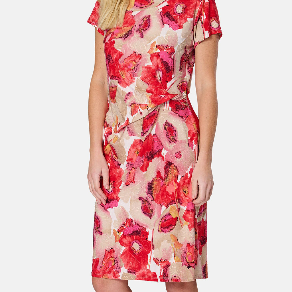 SALOOS Twist Drape Knee Length Dress (Size 12) - Poppy