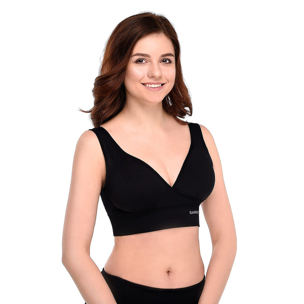 SANKOM SWITZERLAND Organic Cotton Bra for Back Support (Size 3XL-4XL,24-26) - Black