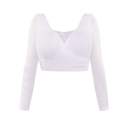 SANKOM SWITZERLAND Patent Classic Bra with Full Lace Cover (Size L) White Colour
