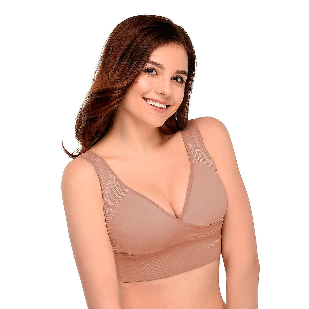 SANKOM SWITZERLAND Patent Organic Cotton Bra for Back Support (Size S, 8-10) - Beige
