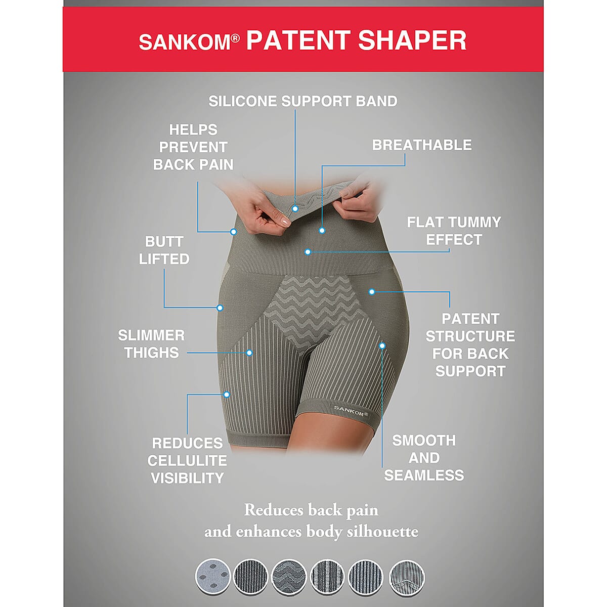 SANKOM SWITZERLAND Patent Cooling Effect Fibres Posture Correction Shapers Shorts - Beige (UK Size L-XL- 16 to 18)