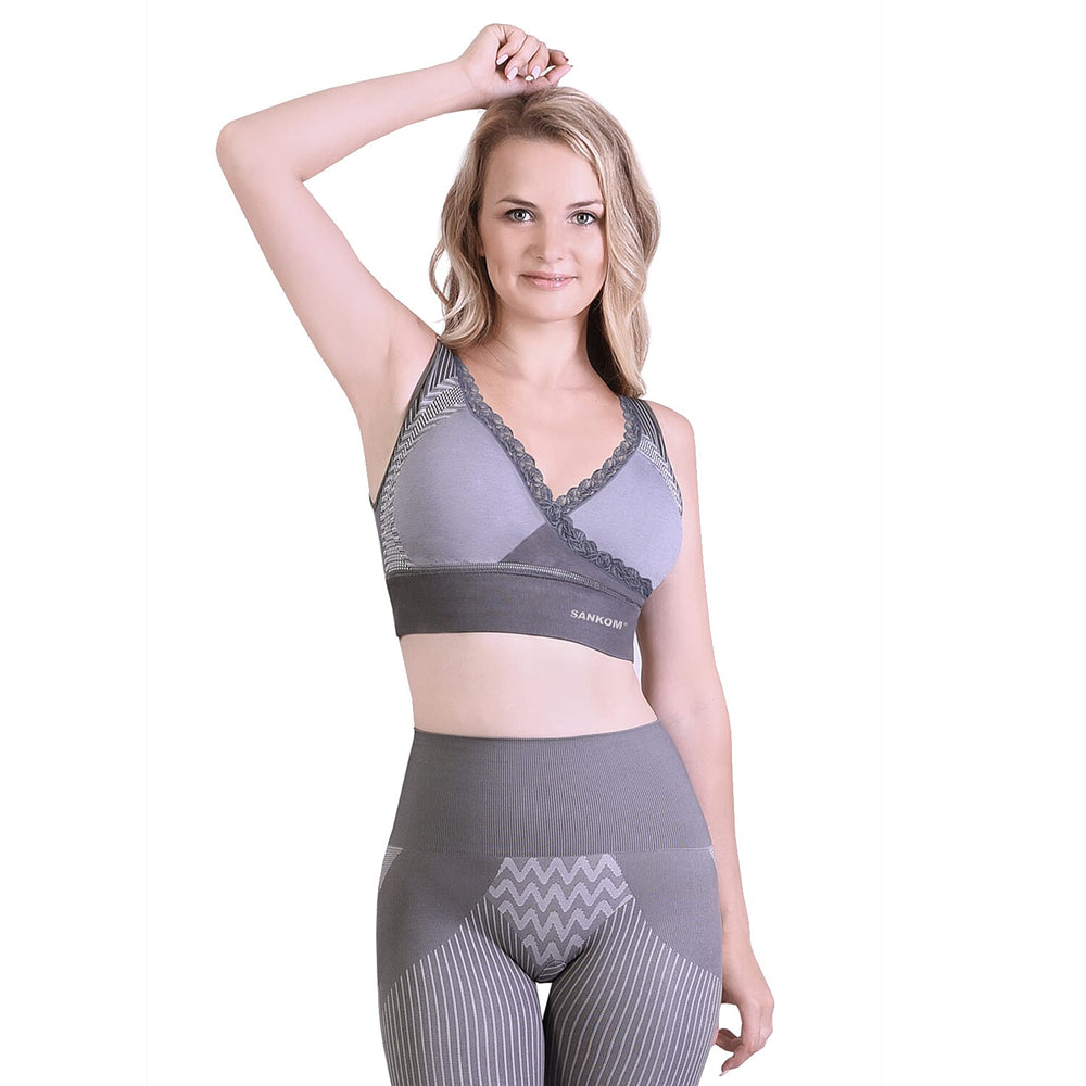 SANKOM SWITZERLAND Patent Support Bra with Lace - Bamboo Hypoallergenic (Size M-L 12-14)