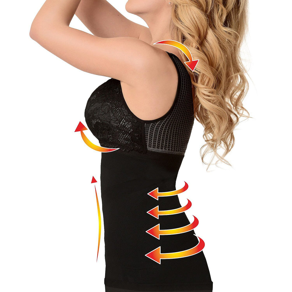 SANKOM SWITZERLAND Patent Vest with Bra and Lace - Black (Size L-XL - 16 to 18)