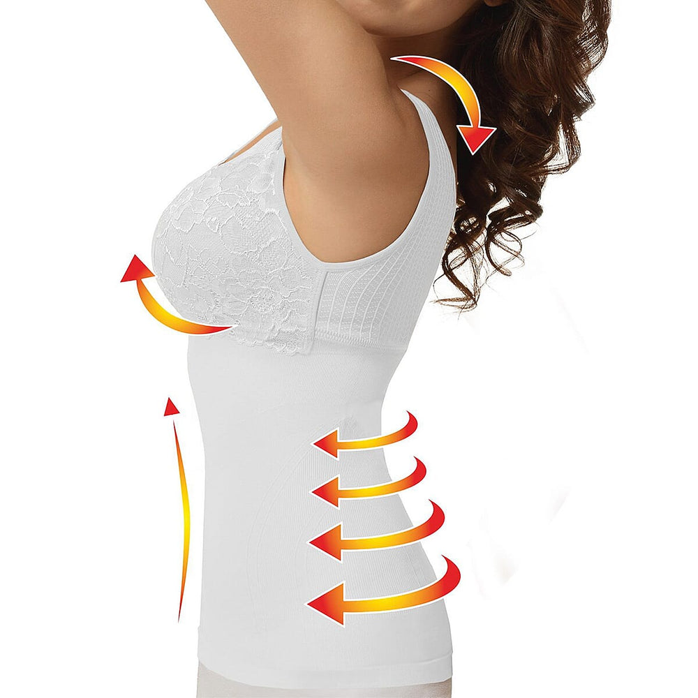 SANKOM SWITZERLAND Patent Vest with Bra and Lace - White Colour (Size S-M 8 to 10)