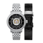 SCHILD Heinrich Cyclone Automatic Tourbillon Mens Black Dial 10ATM Water Resistant Watch With Stainless Steel Chain Bracelet & Black Strap