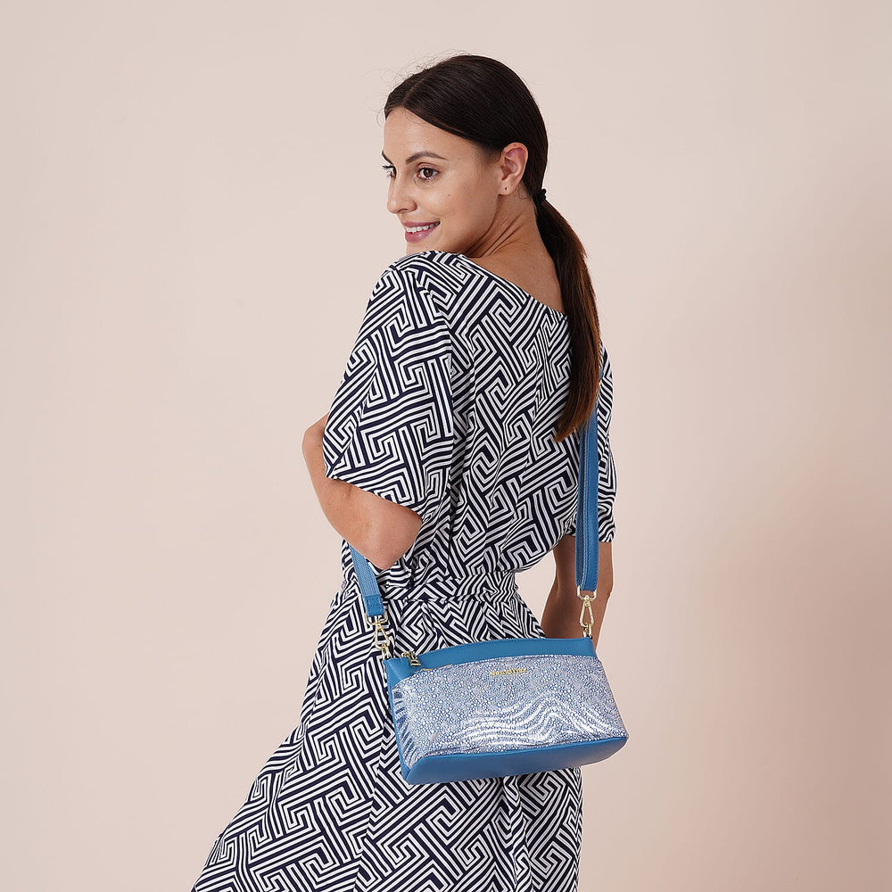 Womens Zebra Pattern Genuine Leather Crossbody Bag with Shoulder Strap (Size 26x15x8Cm) - Sky Blue