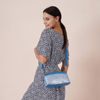 Womens Zebra Pattern Genuine Leather Crossbody Bag with Shoulder Strap (Size 26x15x8Cm) - Sky Blue