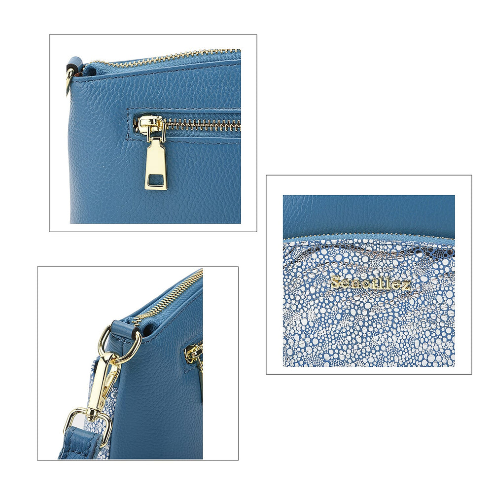 Womens Zebra Pattern Genuine Leather Crossbody Bag with Shoulder Strap (Size 26x15x8Cm) - Sky Blue
