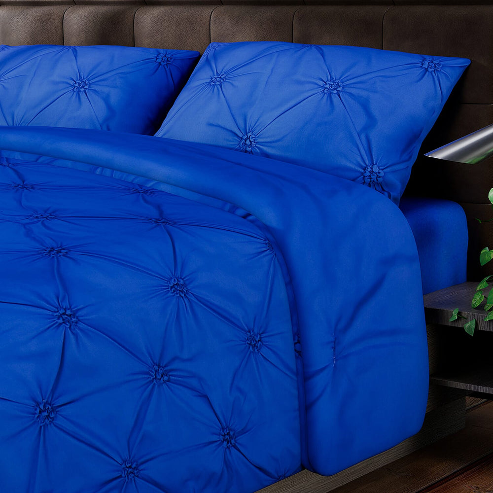 4 Piece Set Solid Microfibre 1 Comforter (225x220 Cm),1 Fitted Sheet (140x190 Cm) and 2 Pillowcases (50x70 Cm) - Royal Blue