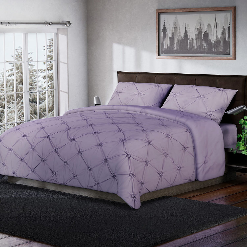 4 Piece Set Solid Microfibre 1  Comforter(225x220 Cm),1 Fitted Sheet (140x190 Cm)  - Lavender