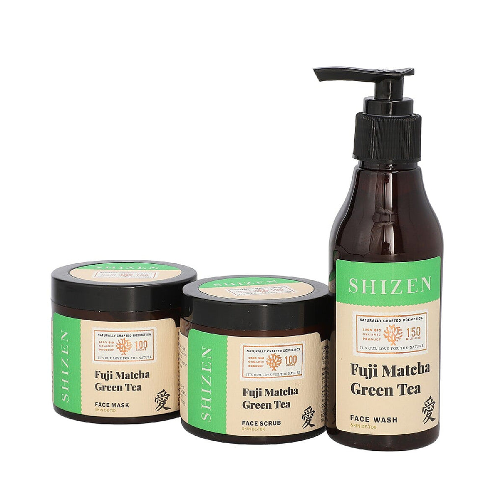 SHIZEN Combo of Fuji Matcha Green Tea Face Wash (5.07 oz ) Fuji Matcha Green Tea face scrub (3.38 oz ) Fuji Matcha Green Tea Face Mask (3.38 oz)