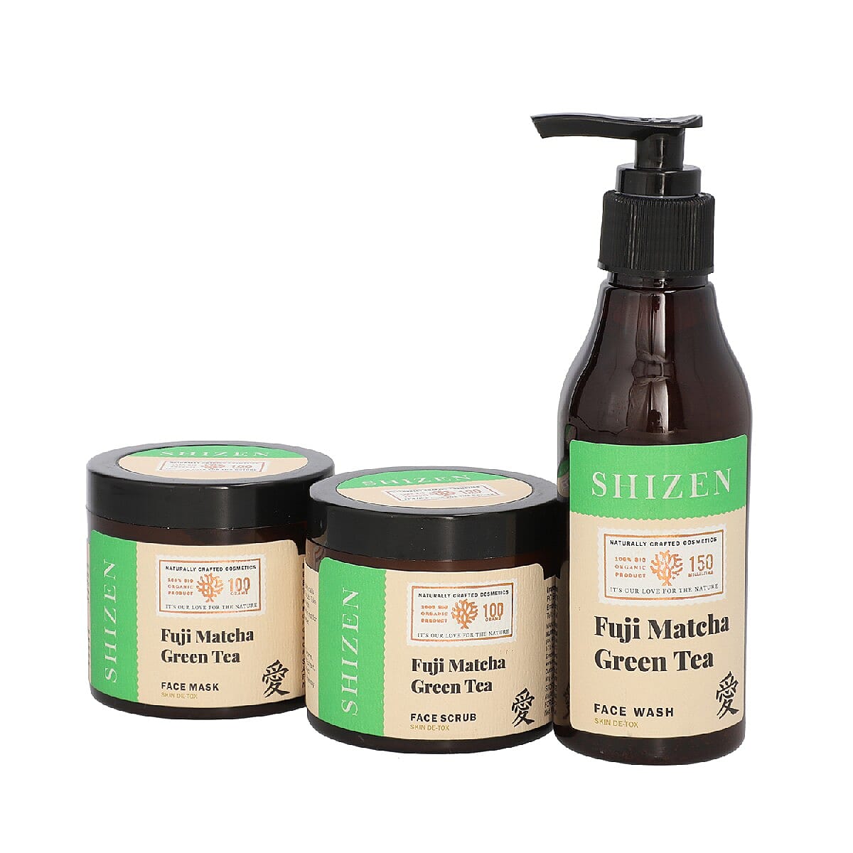 SHIZEN Combo of Fuji Matcha Green Tea Face Wash (5.07 oz ) Fuji Matcha Green Tea face scrub (3.38 oz ) Fuji Matcha Green Tea Face Mask (3.38 oz)